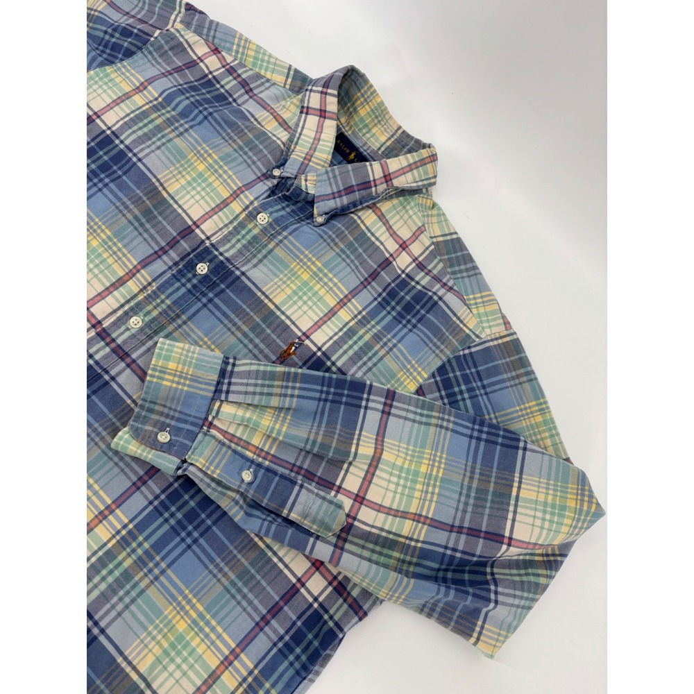 Polo Ralph Lauren Mens XXL Plaid Button Down Shirt Blue Green Yellow Long Sleeve